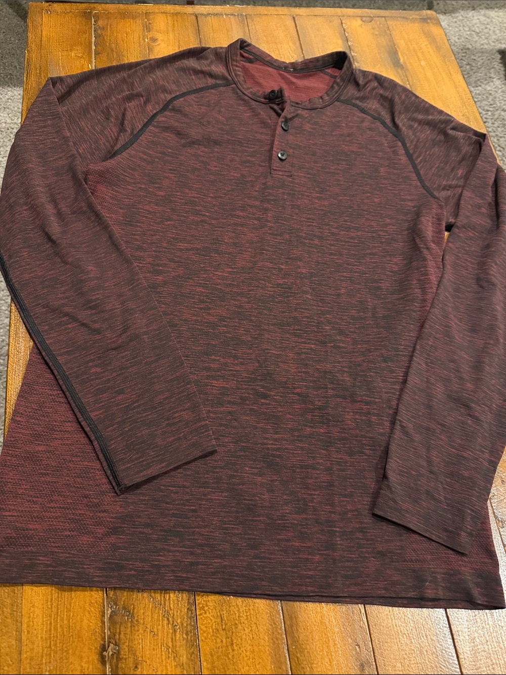 lululemon athletica Men's Long Sleeve Henley in Maroon/Black Heather